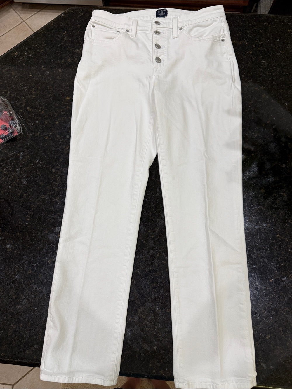J. Crew White High-Rise Straight-Leg Jeans with Button Fly